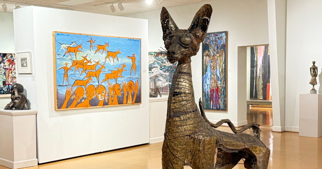 Cat statue displayed at Steffen Thomas Museum of Art in Morgan County, Georgia.