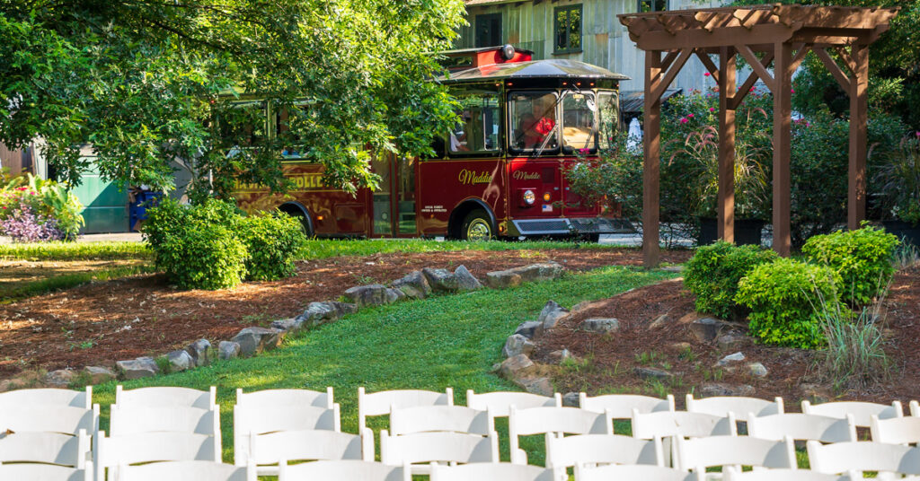 Madison Trolley driving by Variety Works wedding venue