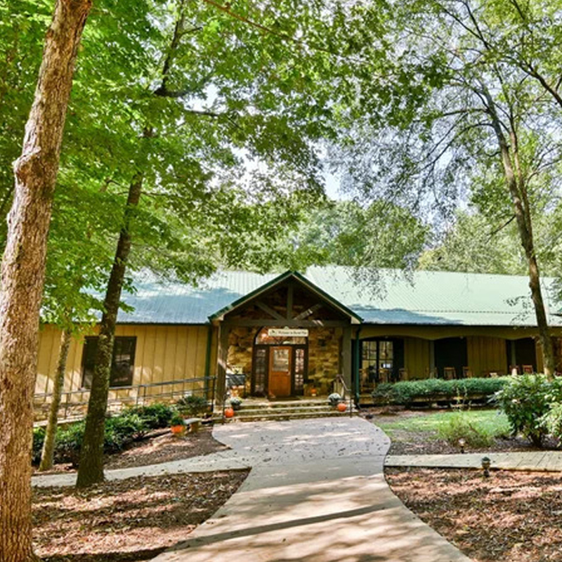 Burnt Pine lodge in woods of Morgan County, Georgia